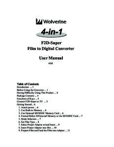 F2D-Super Film to Digital Converter User Manual v1.0  Table of Contents