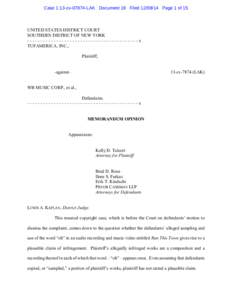 Case 1:13-cvLAK Document 19 FiledPage 1 of 15  UNITED STATES DISTRICT COURT SOUTHERN DISTRICT OF NEW YORK ------------------------------------------x TUFAMERICA, INC.,