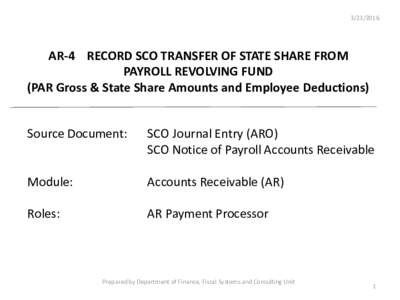 AR-4 RECORD SCO TRANSFER OF STATE SHARE FROM PAYROLL REVOLVING FUND (PAR Gross & State Share Amounts and Employee Deductions)