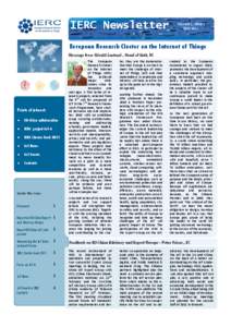 IERC Newsletter  VOLUME 2, ISSUE 1 MAY[removed]European Research Cluster on the Internet of Things