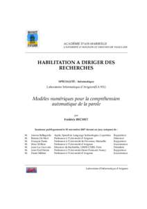 ACADÉMIE D’AIX-MARSEILLE UNIVERSITÉ D’AVIGNON ET DES PAYS DE VAUCLUSE HABILITATION A DIRIGER DES RECHERCHES SPÉCIALITÉ : Informatique