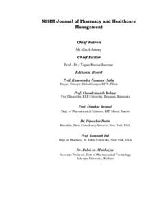 NSHM Journal of Pharmacy and Healthcare Management Chief Patron Mr. Cecil Antony Chief Editor