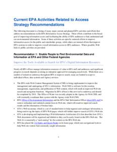 Current Activities Related to Access Strategy Recommendations