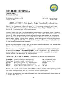 STATE OF NEBRASKA John A. Gale Secretary of State FOR IMMEDIATE RELEASE August 27, 2003