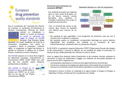 Comment sont structurés ces standards EDPQS ? Ces standards de qualité sont organisés selon un cycle virtuel de 8 étapes, une clé de lecture ressortie comme appropriée