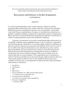 This is a pre-copy-editing, author-produced version of an article accepted for publication in British Journal for the Philosophy of Science following peer review. Bayesianism and Inference to the Best Explanation Leah He