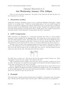 CS 431: Programming Languages Concepts  Homework #15 Optional: Homework # 15 due Wednesday January 17th, 2:00pm