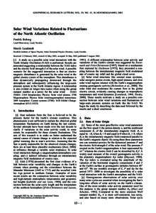 Physics / Climate history / Light sources / Plasma physics / Climatology / Solar cycle / North Atlantic oscillation / Sunspot / Solar wind / Atmospheric sciences / Meteorology / Space plasmas