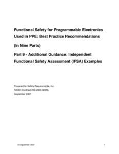 Part 9 - Additional Guidance: Independent Functional Safety Assessment (IFSA) Examples