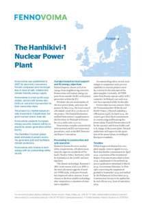 Pyhäjoki  The Hanhikivi-1 Nuclear Power Plant Fennovoima was established in