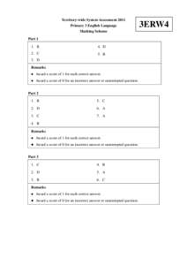 Territory-wide System Assessment 2011 Primary 3 English Language Marking Scheme Part 1 1. B