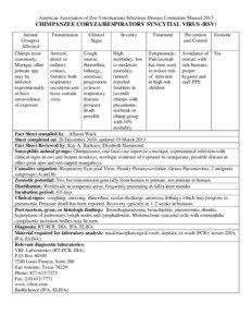 American Association of Zoo Veterinarians Infectious Disease Committee Manual[removed]CHIMPANZEE CORYZA/RESPIRATORY SYNCYTIAL VIRUS (RSV)