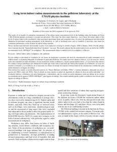 REVISTA MEXICANA DE F´ISICA S[removed]–54  FEBRERO 2011 Long term indoor radon measurements in the pelletron laboratory at the UNAM physics institute