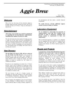 Food Science and Technology Department University of California, Davis Aggie Brew Vol. 1, No. 1 September, 1999