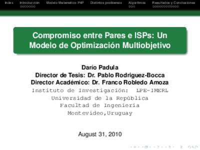 Index  Introducción Modelo Matemático P4P