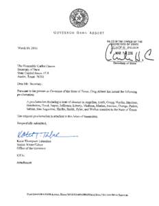 GOVERNOR GREG ABBOTT  March 16, 2016 FILED IN THE OFFICE OF THE ECRETARY OF STATE