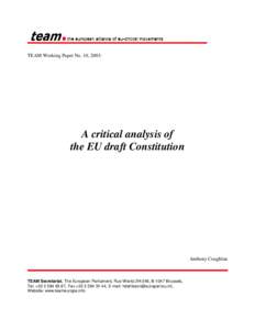 TEAM Working Paper No. 10, 2003:  A critical analysis of the EU draft Constitution  Anthony Coughlan