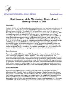 DEPARTMENT OF HEALTH & HUMAN SERVICES  Public Health Service Brief Summary of the Microbiology Devices Panel Meeting – March 12, 2014