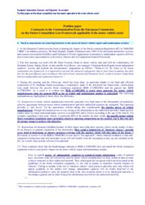 European Automotive Services and Repairers Association Position paper on the future competition law framework appicable to the motor vehicle sector 1  Position paper