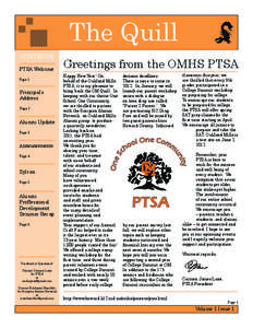 The Quill PTSA Welcome Page 1 Principal’s Address