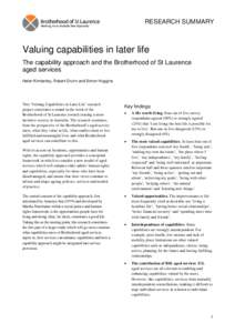 Valuing capabilities in later life: the capability approach and the Brotherhood of St Laurence aged services – summary