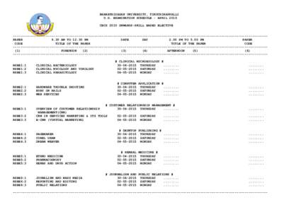 BHARATHIDASAN UNIVERSITY, TIRUCHIRAPPALLI U.G. EXAMINATION SCHEDULE - APRIL 2015 CBCS 2010 ONWARDS-SKILL BASED ELECTIVE ----------------------------------------------------------------------------------------------------