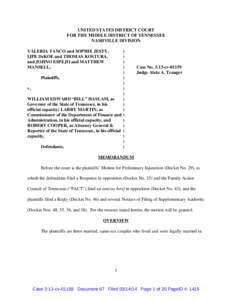 UNITED STATES DISTRICT COURT FOR THE MIDDLE DISTRICT OF TENNESSEE NASHVILLE DIVISION VALERIA TANCO and SOPHIE JESTY, IJPE DeKOE and THOMAS KOSTURA, and JOHNO ESPEJO and MATTHEW