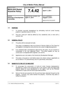 -City of Melfort Policy Manual POLICY TITLE: POLICY NUMBER:  Multi-Unit Rental