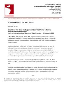 Microsoft Word[removed]Press Release - Dr Gene Harris Announces Retirement Plans.doc