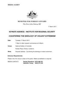 MEDIA ALERT  MINISTER FOR FOREIGN AFFAIRS The Hon Julie Bishop MP 17 March 2015