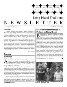 Long Island Traditions  N E W S L E T T E R www.longislandtraditions.org  Vol. 10 No. 1 Winter 2003