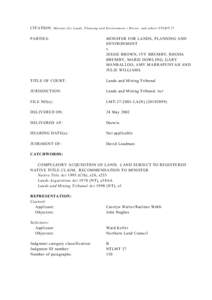 CITATION: Minister for Lands, Planning and Environment v Brown and others NTLMT 27 PARTIES: MINISTER FOR LANDS, PLANNING AND ENVIRONMENT v