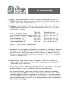 County Credit Card Tax Sharing Policy 1. Purpose. This Policy is intended to establish guidelines under which Otsego County will participate in tax sharing agreements with other local units of government under existing a