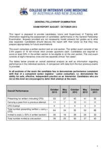 GENERAL FELLOWSHIP EXAMINATION EXAM REPORT AUGUST / OCTOBER 2013 This report is prepared to provide candidates, tutors and Supervisors of Training with information regarding the assessment of candidates’ performance in