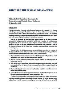 WHAT ARE THE GLOBAL IMBALANCES?  Address by Mr IJ Macfarlane, Governor, to the Economic Society of Australia Dinner, Melbourne, 28 September[removed]Introduction