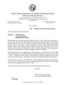 North Carolina Department of Health and Human Services Division of Social Services Economic Independence Section • 325 North Salisbury Street 2420 Mail Service Center • Raleigh, North Carolina[removed]Courier # 56