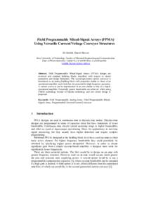 Field Programmable Mixed-Signal Arrays (FPMA) Using Versatile Current/Voltage Conveyor Structures.