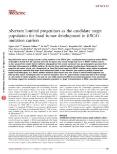 Aberrant luminal progenitors as the candidate target population for basal tumor development in BRCA1 mutation carriers