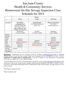 San Juan County Health & Community Services Homeowner On-Site Sewage Inspection Class Schedule for 2014 Orcas Location