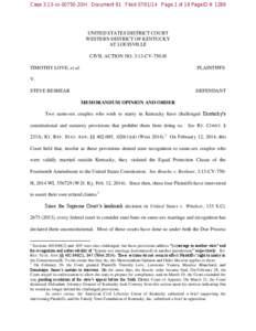 Case 3:13-cv[removed]JGH Document 91 Filed[removed]Page 1 of 19 PageID #: 1289  UNITED STATES DISTRICT COURT WESTERN DISTRICT OF KENTUCKY AT LOUISVILLE CIVIL ACTION NO. 3:13-CV-750-H