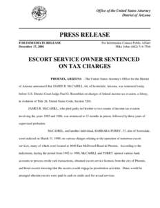 ESCORT SERVICE OWNER SENTENCED ON TAX CHARGES