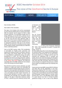 EGEC Newsletter October 2014 The voice of the Geothermal Sector in Europe EDITORIAL POLICY