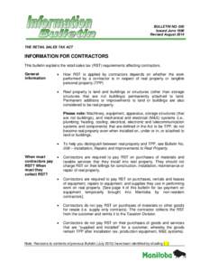 BULLETIN NO. 005 Issued June 1996 Revised August 2014 THE RETAIL SALES TAX ACT