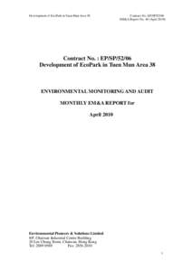 Development of EcoPark in Tuen Mun Area 38  Contract No. EP/SP[removed]EM&A Report No. 46 (April[removed]Contract No. : EP/SP/52/06