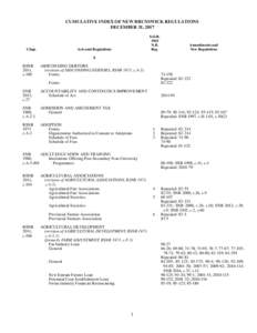 CUMULATIVE INDEX OF NEW BRUNSWICK REGULATIONS DECEMBER 31, 2017 Chap.  S.O.R.