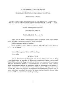 IN THE NEBRASKA COURT OF APPEALS MEMORANDUM OPINION AND JUDGMENT ON APPEAL HERBOLSHEIMER V. KOENIG NOTICE: THIS OPINION IS NOT DESIGNATED FOR PERMANENT PUBLICATION AND MAY NOT BE CITED EXCEPT AS PROVIDED BY NEB. CT. R. A