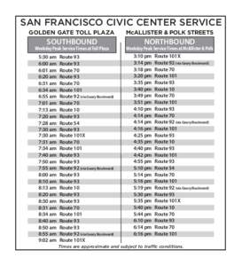 SAN FRANCISCO CIVIC CENTER SERVICE GOLDEN GATE TOLL PLAZA McALLISTER & POLK STREETS  SOUTHBOUND