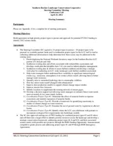 Southern Rockies Landscape Conservation Cooperative Steering Committee Meeting Conference Call April 23, 2012 Meeting Summary Participants