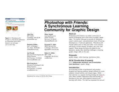 Photoshop with Friends: A Synchronous Learning Community for Graphic Design Figure 1: Photoshop with Friends is a Facebook application for Photoshop users where