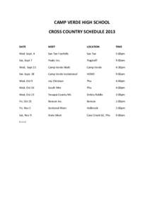 CAMP VERDE HIGH SCHOOL CROSS COUNTRY SCHEDULE 2013 DATE MEET